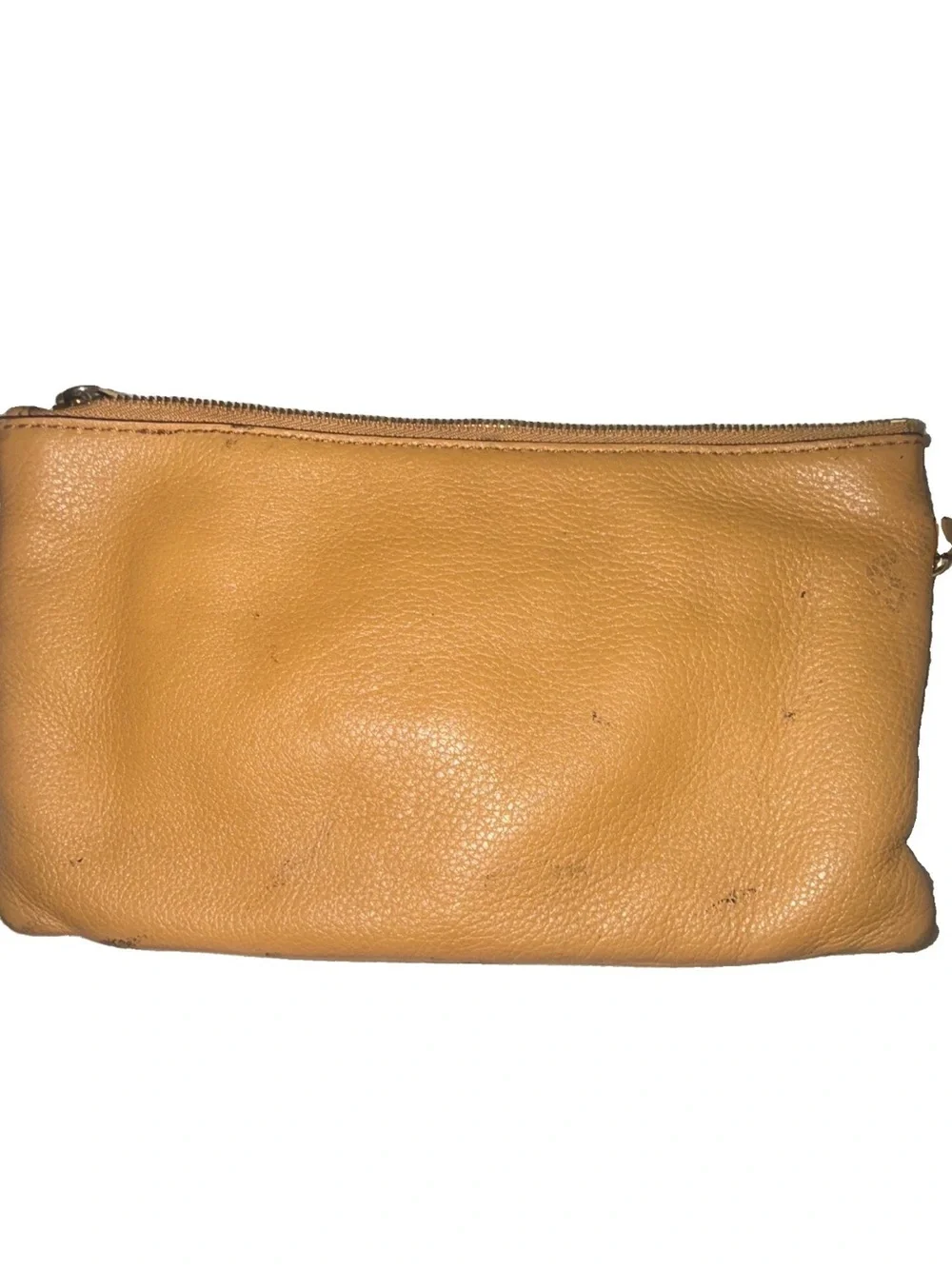 Michael Kors Camel Leather Wristlet Clutch with Front Zip